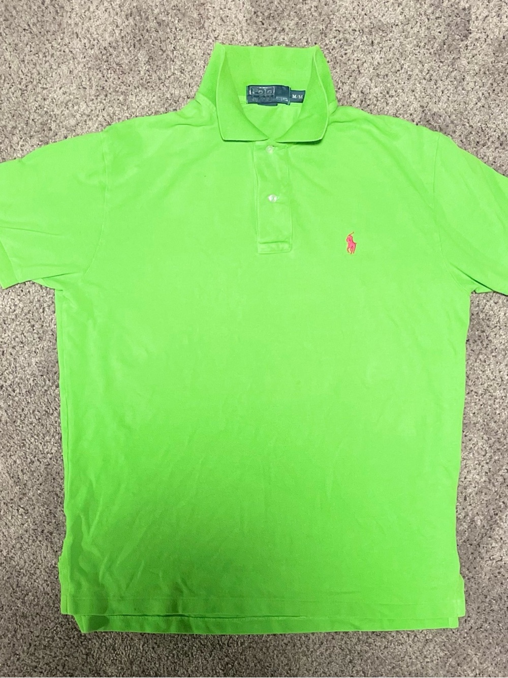 Polo Ralph Lauren Lime Green Pink Pony Mesh Polo Shirt Men's Medium M